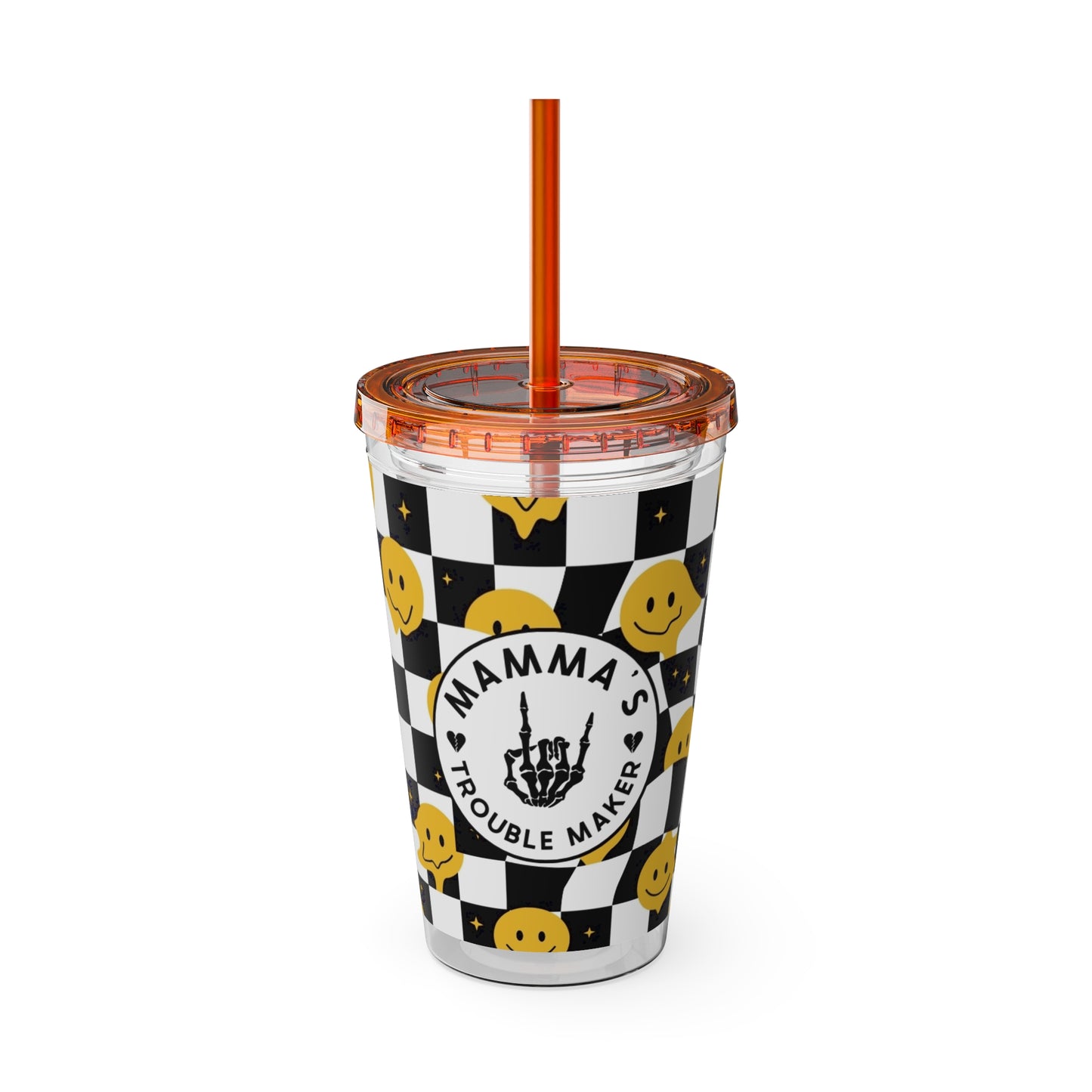 🖤⚡ MAMMA’S TROUBLE MAKER 16 OZ STRAW TUMBLER – CHAOS WITH A SMILE ⚡🖤