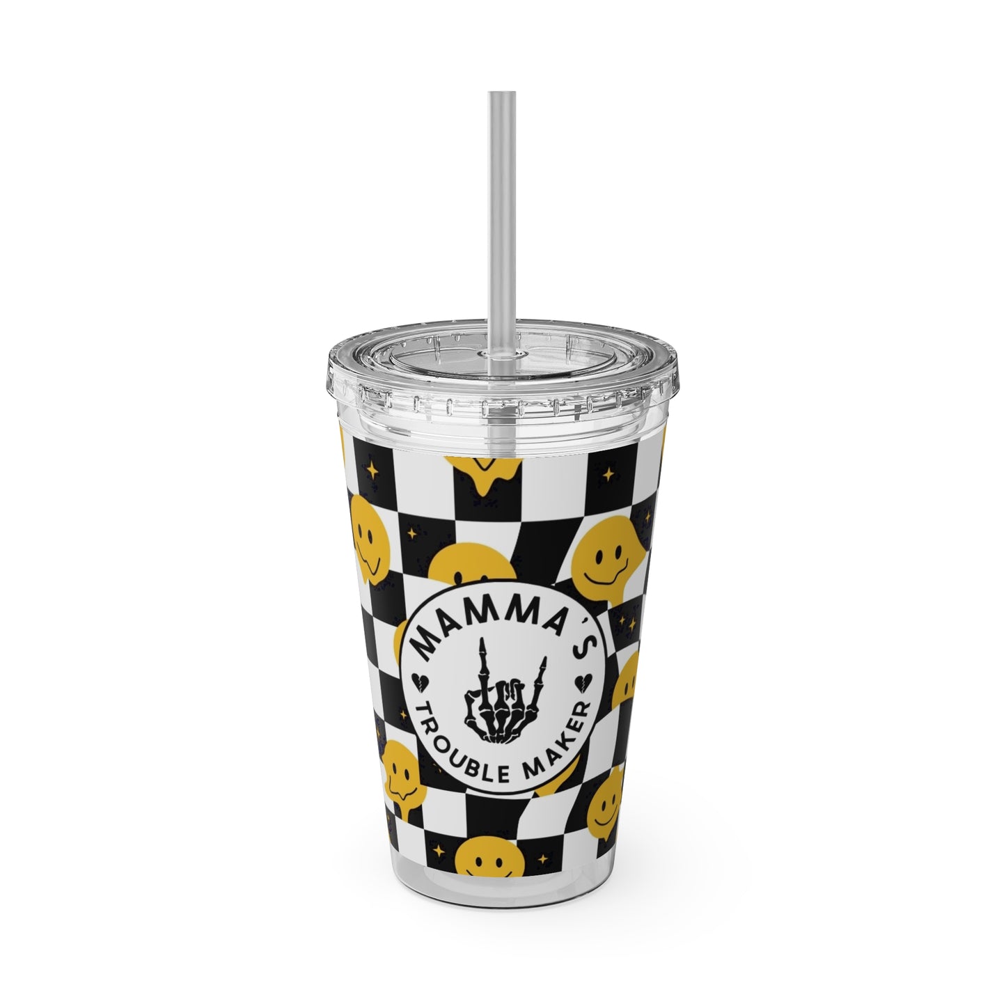 🖤⚡ MAMMA’S TROUBLE MAKER 16 OZ STRAW TUMBLER – CHAOS WITH A SMILE ⚡🖤