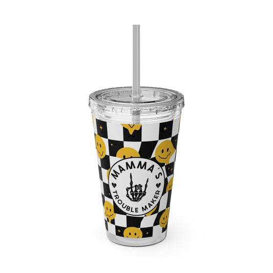 🖤⚡ MAMMA’S TROUBLE MAKER 16 OZ STRAW TUMBLER – CHAOS WITH A SMILE ⚡🖤