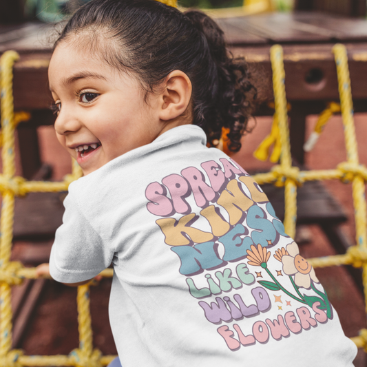 🌸✨ SPREAD KINDNESS LIKE WILDFLOWERS – CUTE KID TEE WITH A MESSAGE THAT BLOOMS! ✨🌸