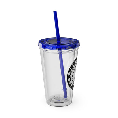 🖤⚡ 16oz-MAMMA’S TROUBLE MAKER CHECKERBOARD TUMBLER – FOR THE MINI REBEL WITH BIG ENERGY ⚡🖤