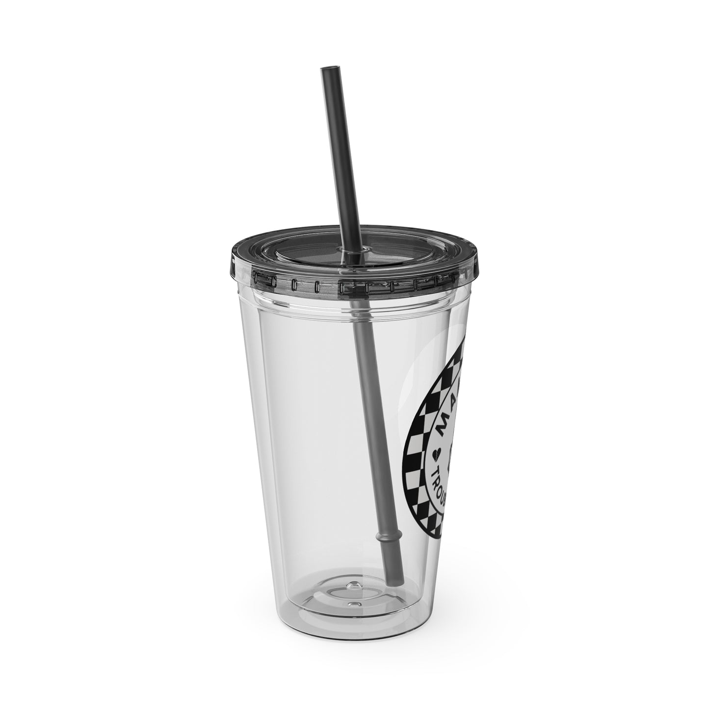 🖤⚡ 16oz-MAMMA’S TROUBLE MAKER CHECKERBOARD TUMBLER – FOR THE MINI REBEL WITH BIG ENERGY ⚡🖤
