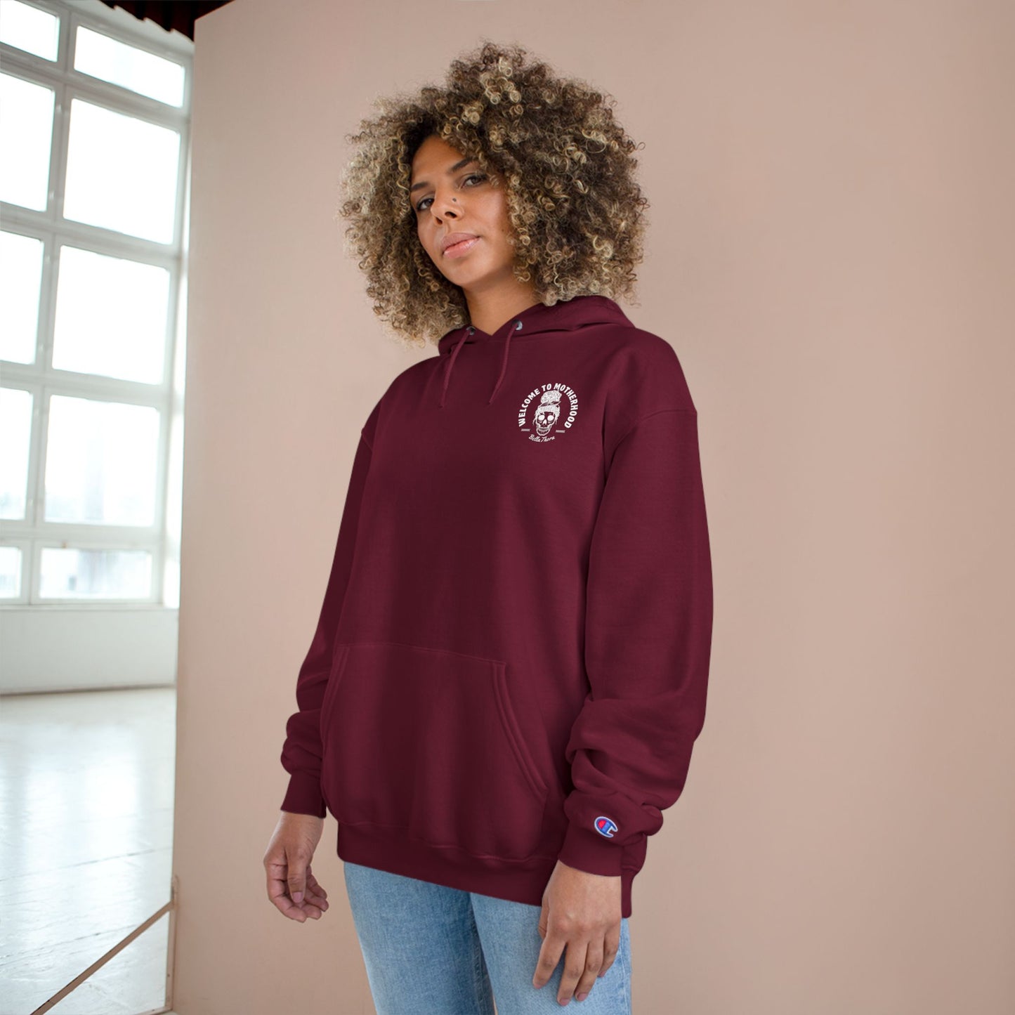 ☕💀 WELCOME TO MOTHERHOOD – CHAMPION HOODIE 💀☕