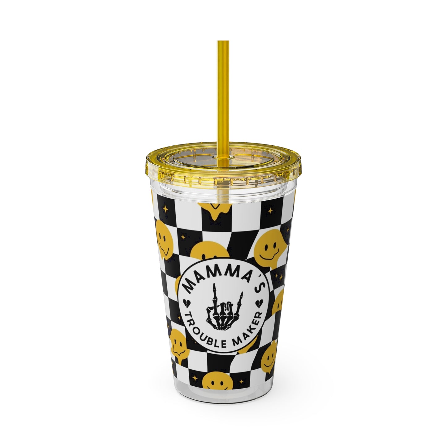 🖤⚡ MAMMA’S TROUBLE MAKER 16 OZ STRAW TUMBLER – CHAOS WITH A SMILE ⚡🖤