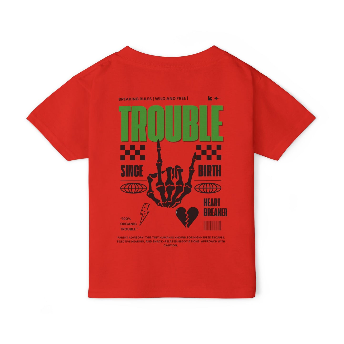 "Trouble Since Birth-Green Back" Toddler Tee – For the Wild & Free! 🤘⚡