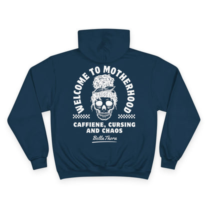 ☕💀 WELCOME TO MOTHERHOOD – CHAMPION HOODIE 💀☕
