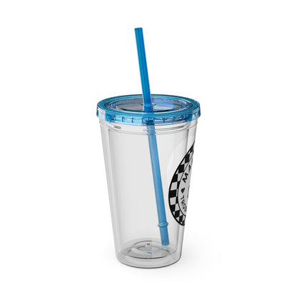 🖤⚡ 16oz-MAMMA’S TROUBLE MAKER CHECKERBOARD TUMBLER – FOR THE MINI REBEL WITH BIG ENERGY ⚡🖤