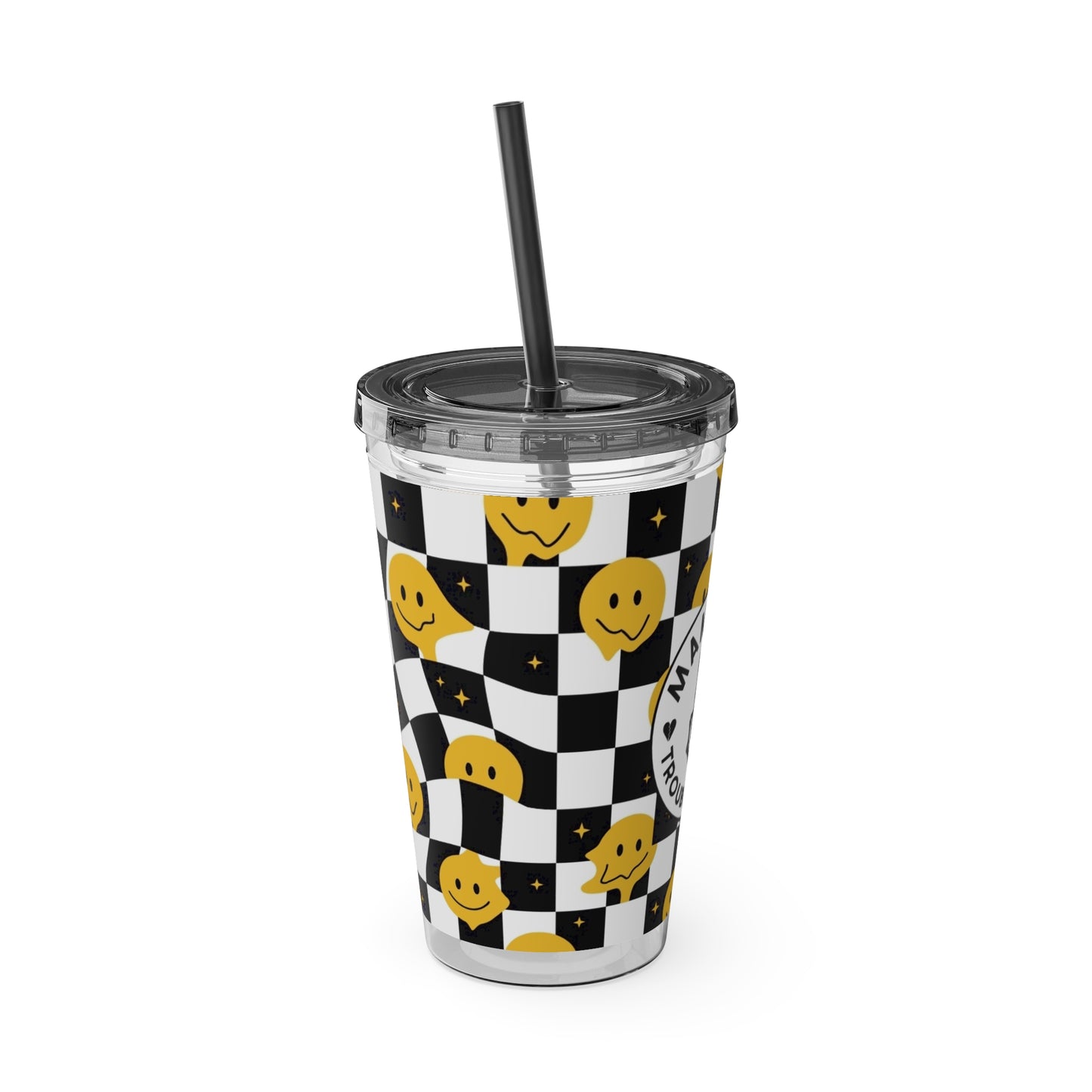 🖤⚡ MAMMA’S TROUBLE MAKER 16 OZ STRAW TUMBLER – CHAOS WITH A SMILE ⚡🖤