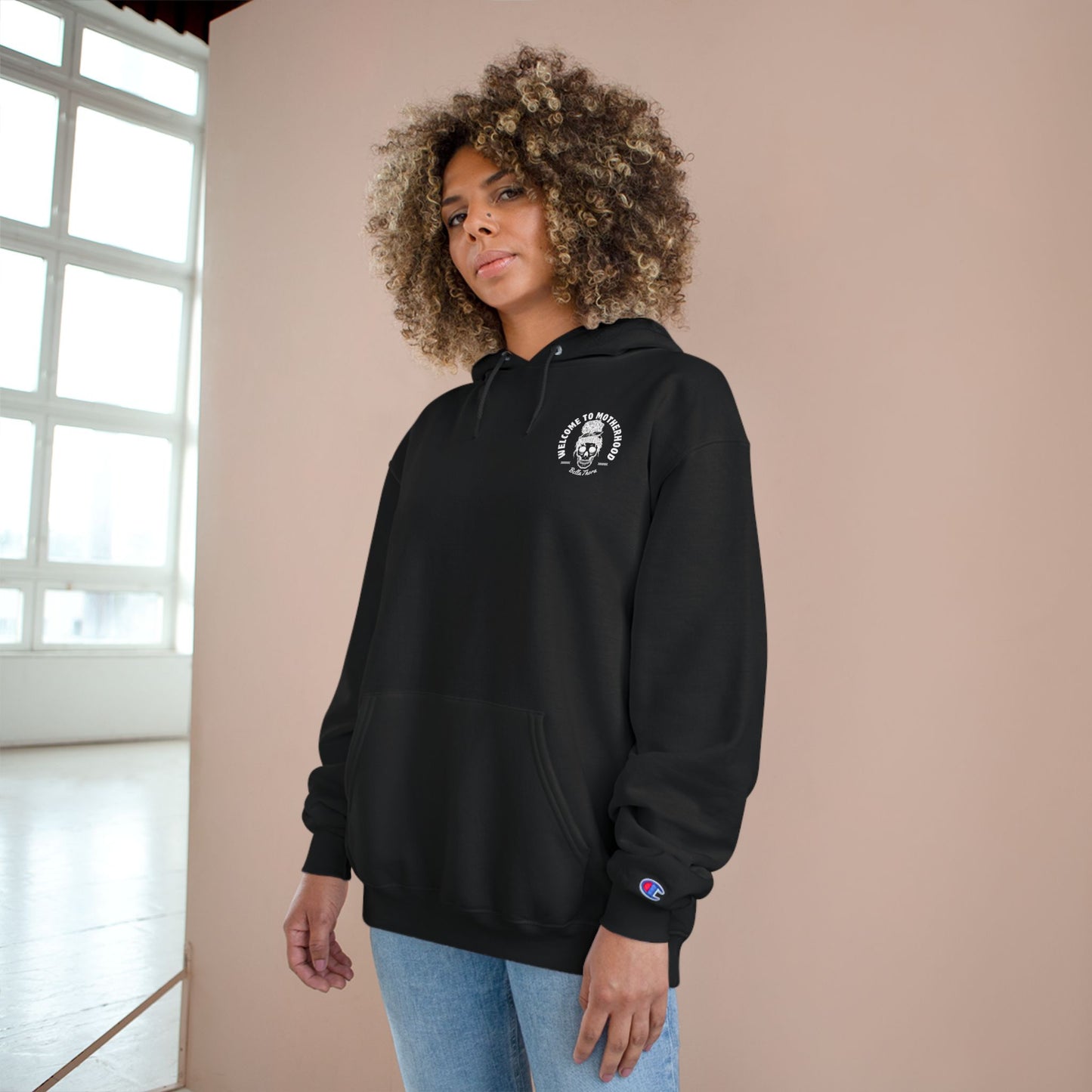 ☕💀 WELCOME TO MOTHERHOOD – CHAMPION HOODIE 💀☕